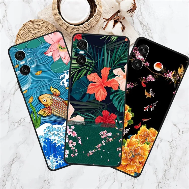 For Sony Xperia 10 VI Case Unique Pattern Printed TPU Anti-drop Cell Phone Cover - Ancient Tower and Fish