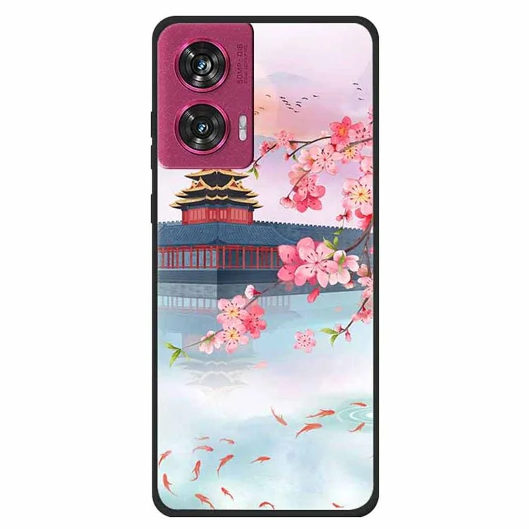 For Motorola Edge 50 Fusion 5G Phone Case Pattern Printing Soft TPU Protection Cover - Ancient Tower and Fish