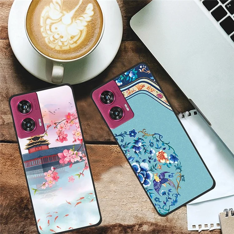 For Motorola Edge 50 Fusion 5G Phone Case Pattern Printing Soft TPU Protection Cover - Ancient Tower and Fish