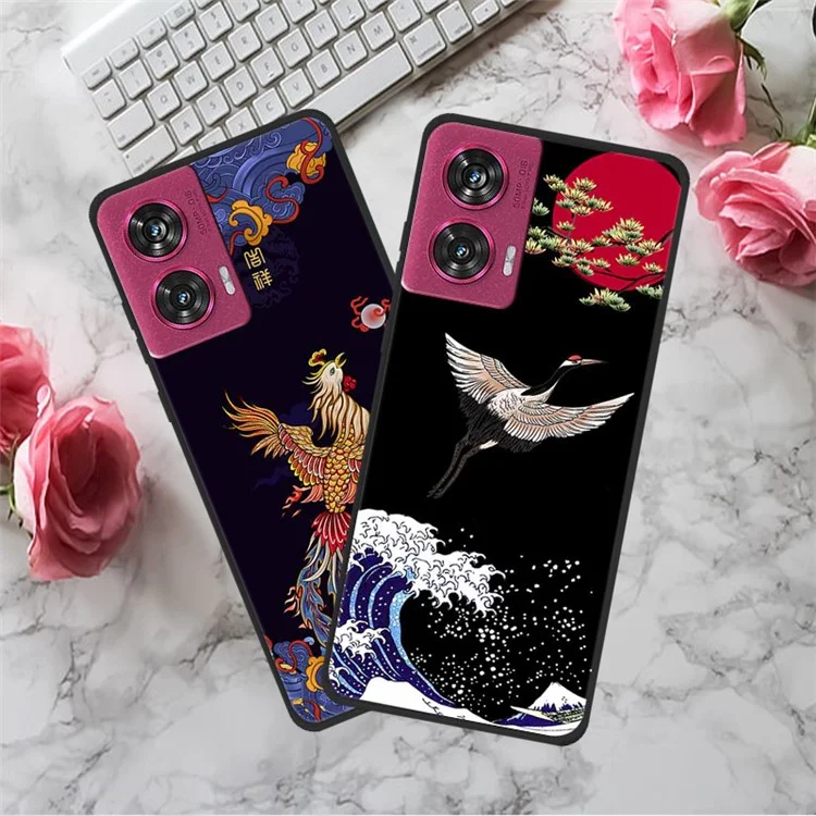 For Motorola Edge 50 Fusion 5G Phone Case Pattern Printing Soft TPU Protection Cover - Ancient Tower and Fish