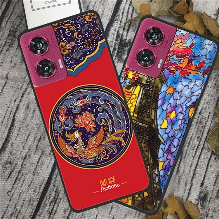 For Motorola Edge 50 Fusion 5G Phone Case Pattern Printing Soft TPU Protection Cover - Ancient Tower and Fish