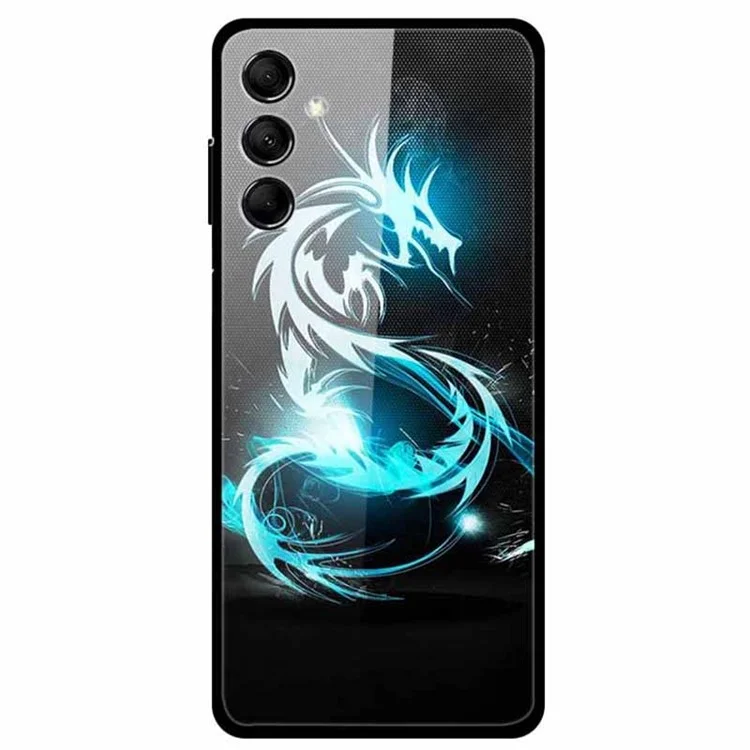 Per Samsung Galaxy M14 5G Case Pattern Print Vetro temperato+TPU Anti-graffio Cover per telefono - Drago blu chiaro