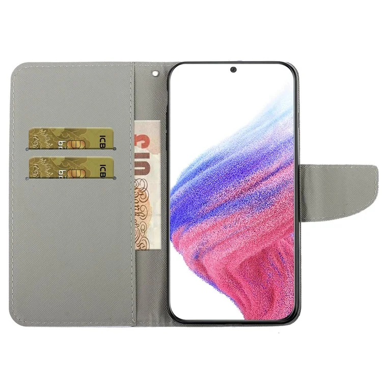 Stand Wallet Case for Samsung Galaxy A53 5G, Cross Texture PU Leather Pattern Printing Folio Flip Phone Cover - Blue Butterfly