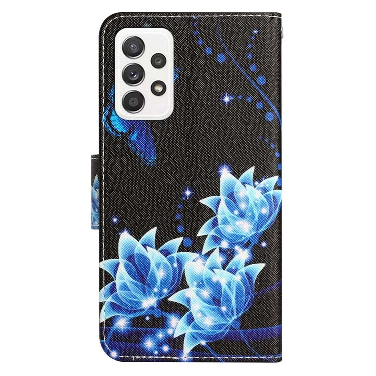 Stand Wallet Case for Samsung Galaxy A53 5G, Cross Texture PU Leather Pattern Printing Folio Flip Phone Cover - Blue Butterfly