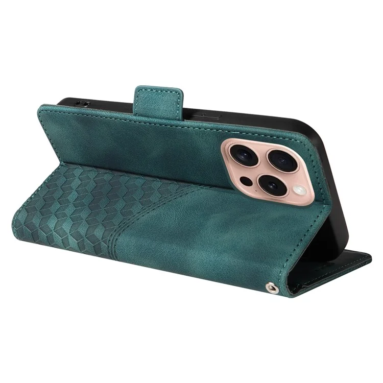 Für iPhone 16 Pro Case Rhombus Starry Leather Wallet Flip Phone Cover - Grün