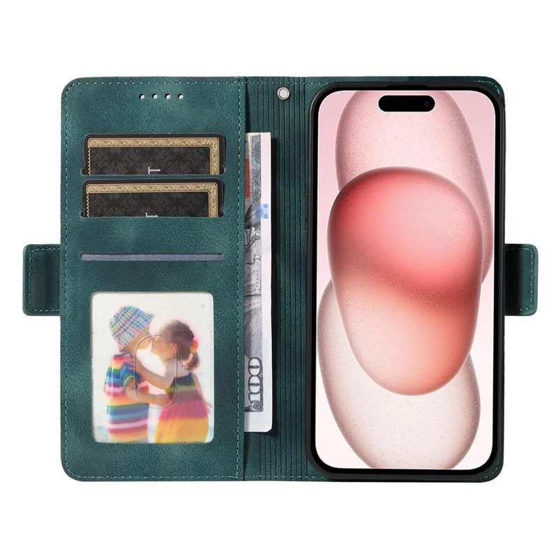 Para iPhone 15 Case PU Leather Rhombus Starry Phone Wallet Cover - Verde