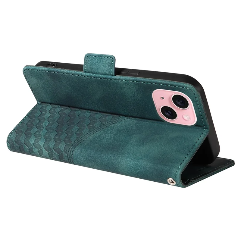 Para iPhone 15 Case PU Leather Rhombus Starry Phone Wallet Cover - Verde
