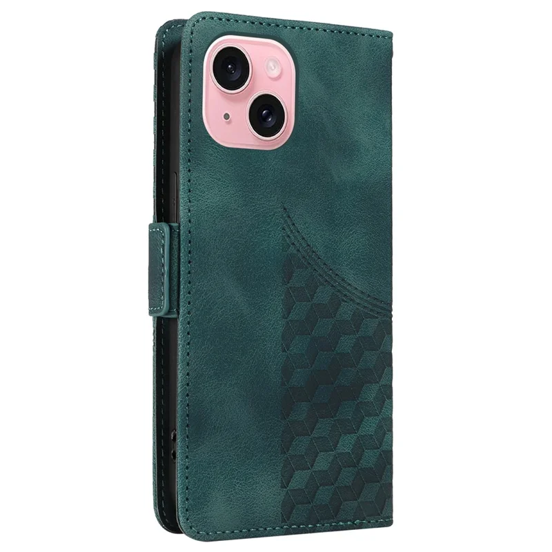 Para iPhone 15 Case PU Leather Rhombus Starry Phone Wallet Cover - Verde