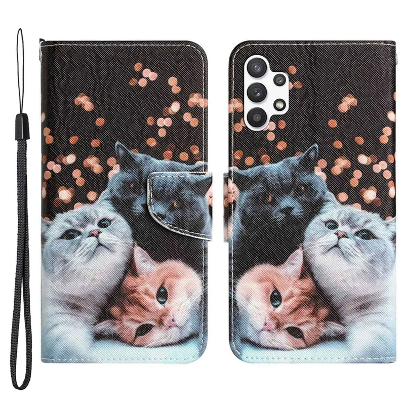 For Samsung Galaxy A13 4G / 5G / A04s 4G (164.7mm) Phone Case Pattern Printing PU Leather Wallet Cover with Stand - Cat