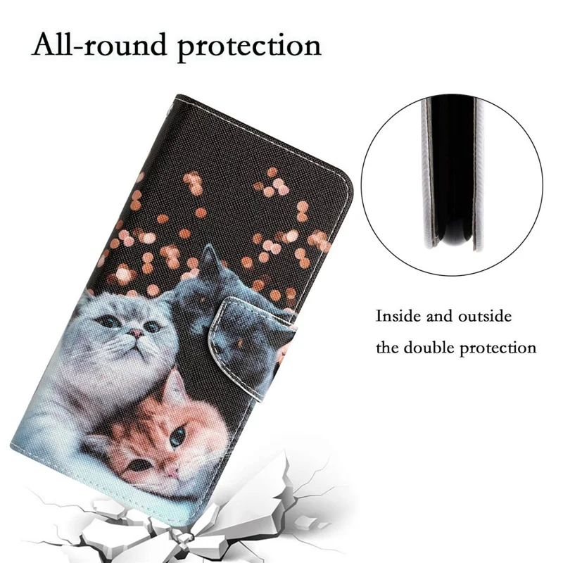 For Samsung Galaxy A13 4G / 5G / A04s 4G (164.7mm) Phone Case Pattern Printing PU Leather Wallet Cover with Stand - Cat