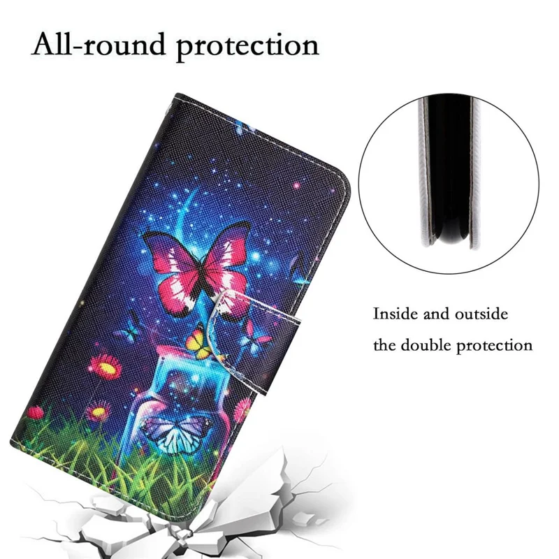 For Samsung Galaxy A13 4G / 5G / A04s 4G (164.7mm) Phone Case Pattern Printing PU Leather Wallet Cover with Stand - Bottle / Butterfly