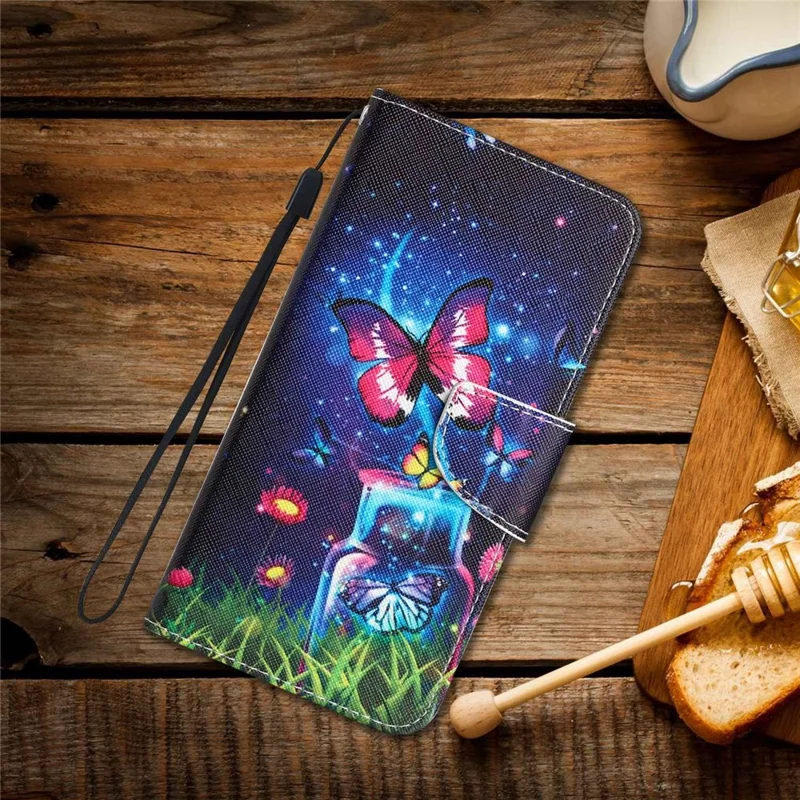 For Samsung Galaxy A13 4G / 5G / A04s 4G (164.7mm) Phone Case Pattern Printing PU Leather Wallet Cover with Stand - Bottle / Butterfly