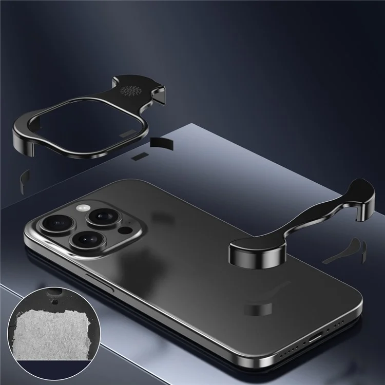 Для iPhone 14 Pro Безрамочный металлический чехол-бампер для телефона с ароматической таблеткой - черный