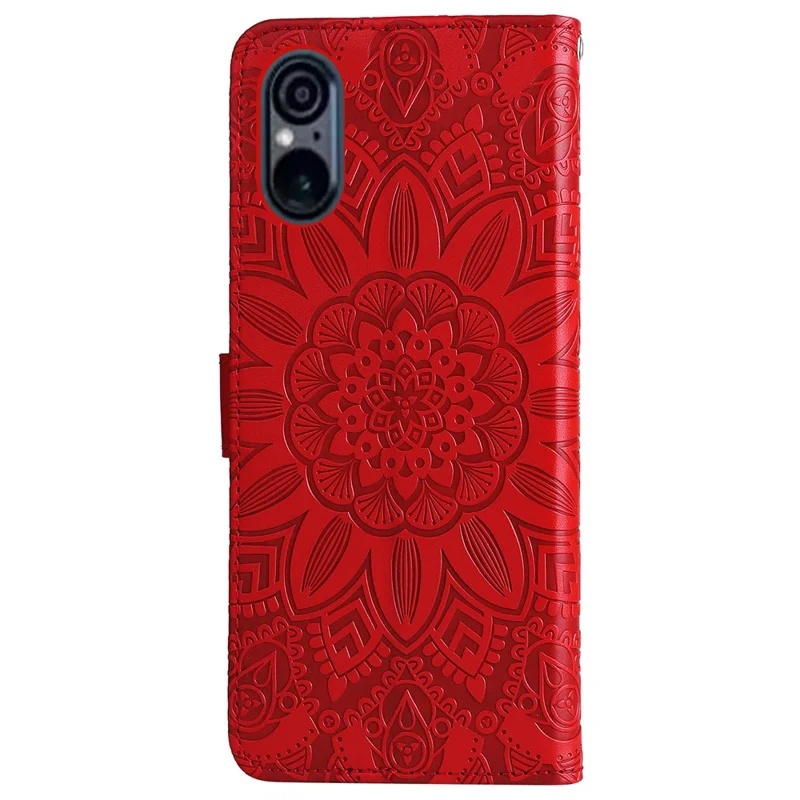 For Sony Xperia 5 VI Case PU Leather Phone Wallet Cover Sunflower Pattern - Red