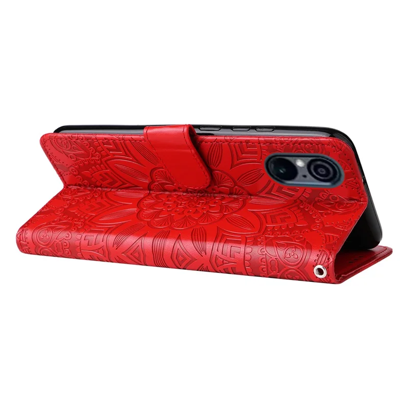 For Sony Xperia 5 VI Case PU Leather Phone Wallet Cover Sunflower Pattern - Red
