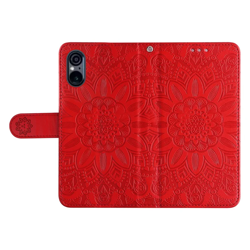 For Sony Xperia 5 VI Case PU Leather Phone Wallet Cover Sunflower Pattern - Red
