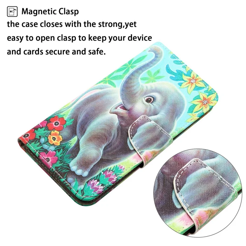 Anti-scratch Stand Phone Case for Xiaomi Redmi 10C 4G, Cross Texture Pattern Printing PU Leather Wallet Cover - Elephant