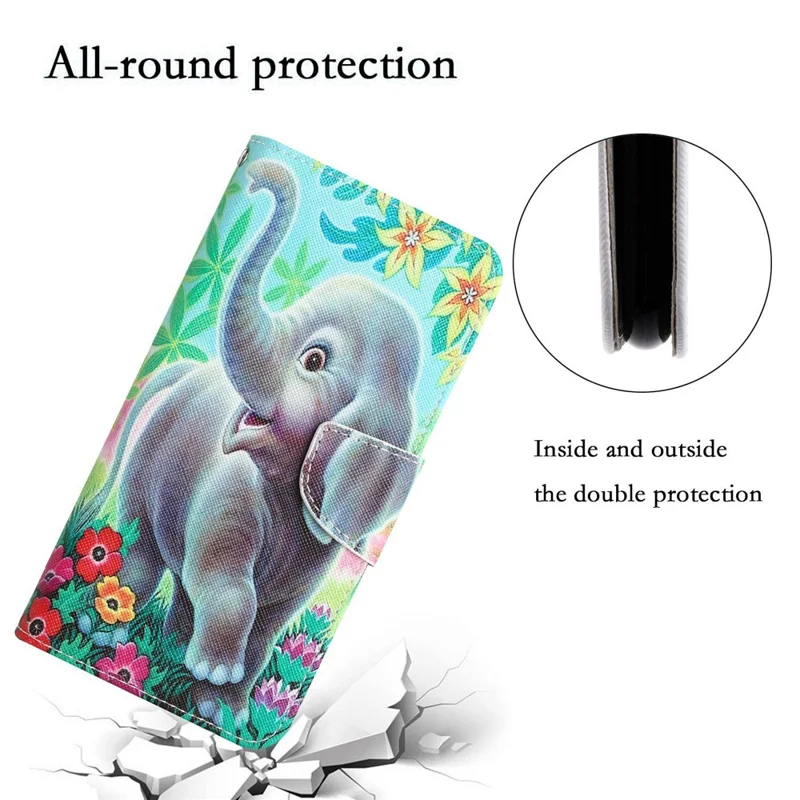 Anti-scratch Stand Phone Case for Xiaomi Redmi 10C 4G, Cross Texture Pattern Printing PU Leather Wallet Cover - Elephant