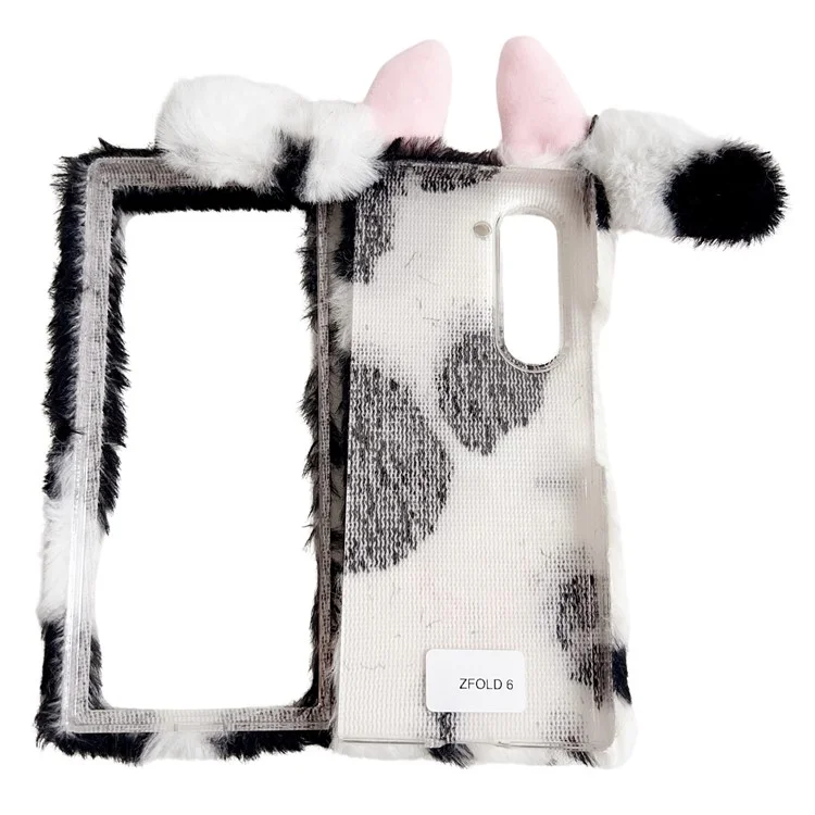 Étui de téléphone pliable pour Samsung Galaxy Z Fold6 5G Fluffy Cows Ear Acrylic Cover - Noir