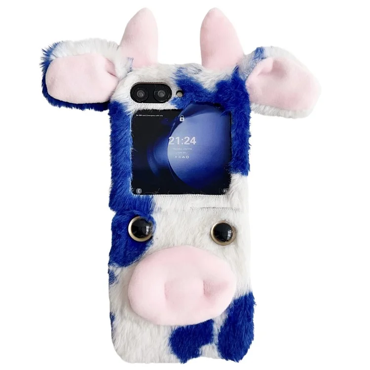 Acryl-Klapphülle für Samsung Galaxy Z Flip6 5G Fluffy Cows Ear Cover - Blau
