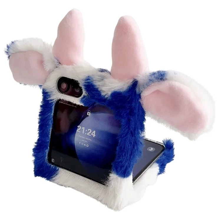 Acryl-Klapphülle für Samsung Galaxy Z Flip6 5G Fluffy Cows Ear Cover - Blau