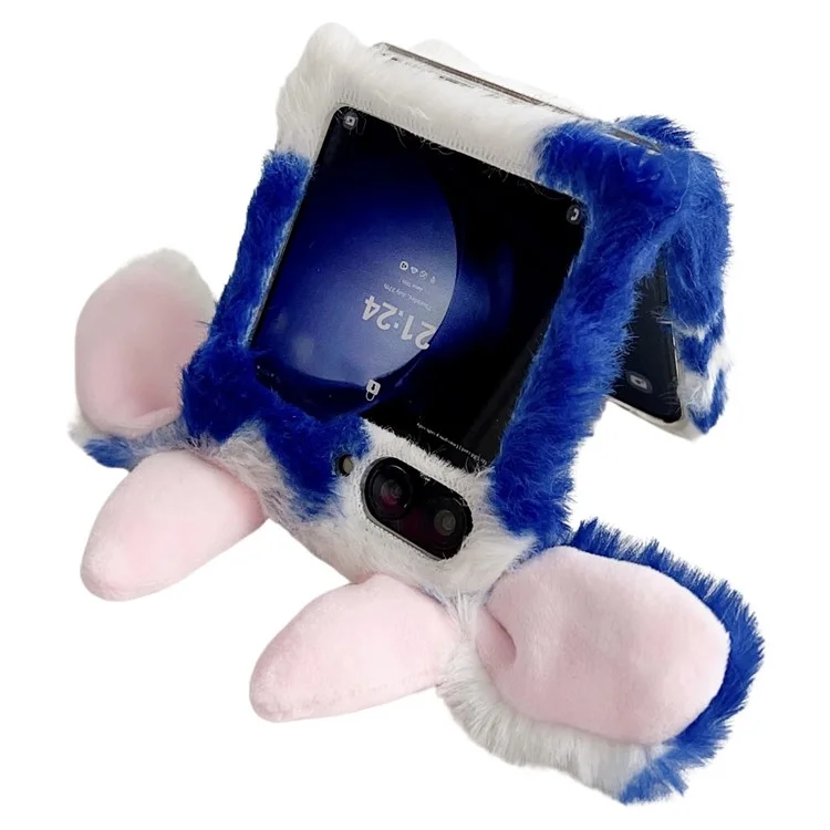 Acryl-Klapphülle für Samsung Galaxy Z Flip6 5G Fluffy Cows Ear Cover - Blau