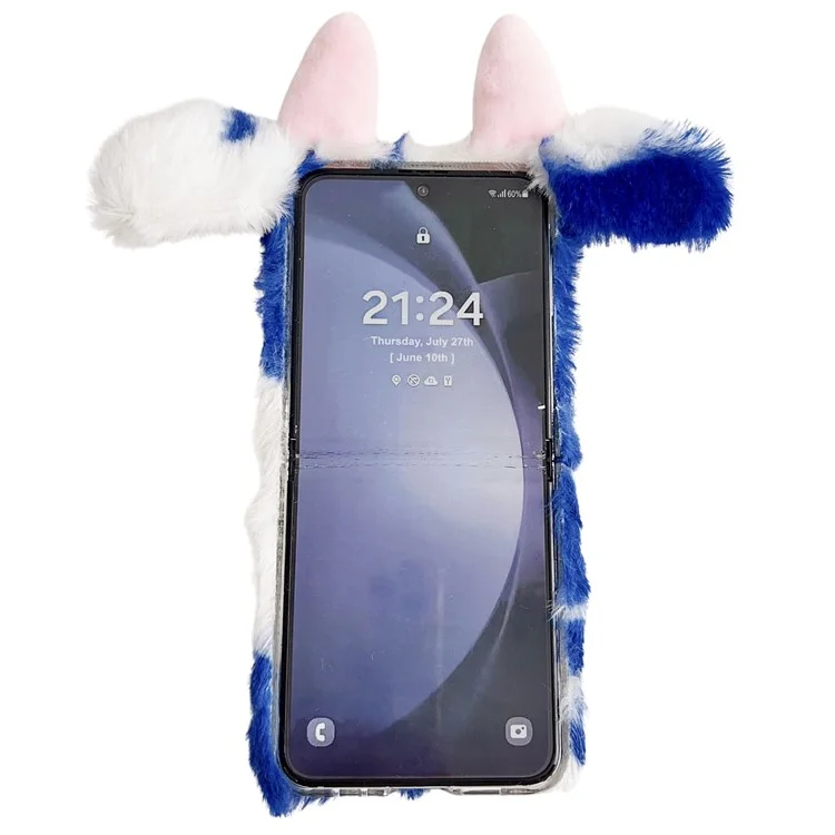 Acryl-Klapphülle für Samsung Galaxy Z Flip6 5G Fluffy Cows Ear Cover - Blau