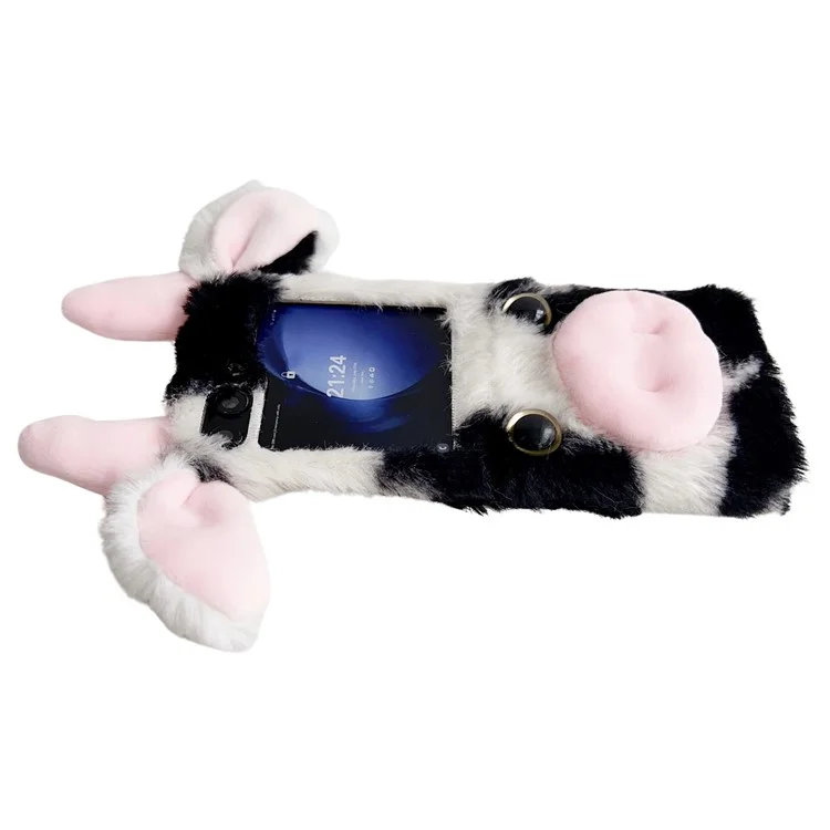 Acryl-Klapphülle für Samsung Galaxy Z Flip6 5G Fluffy Cows Ear Cover - Blau