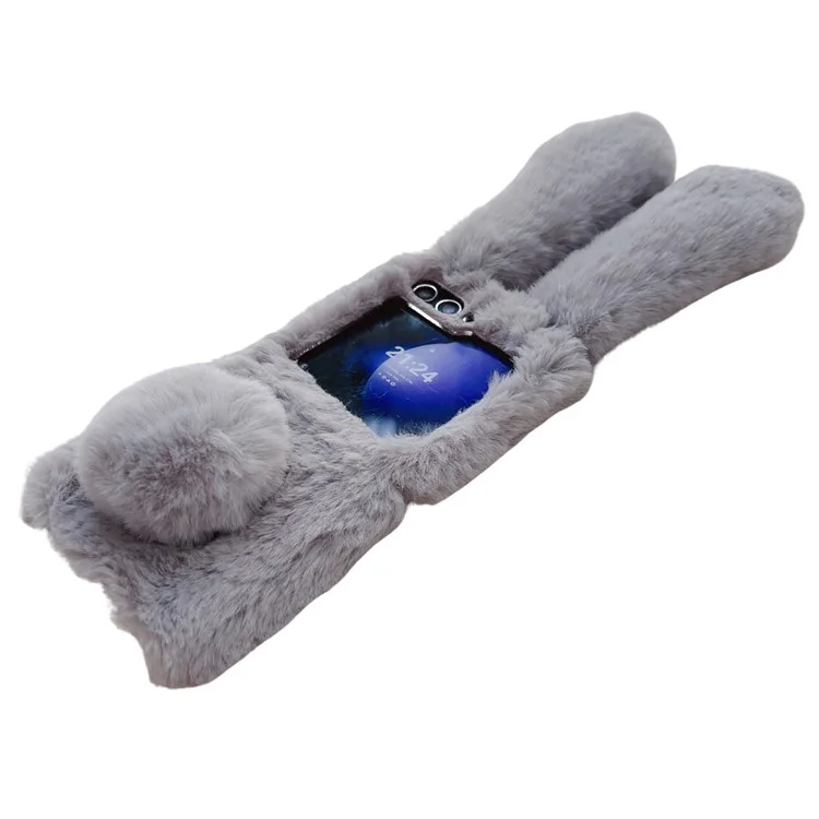 Folding Phone Case for Samsung Galaxy Z Flip7 FE 5G / Z Flip6 5G Fluffy Rabbit Ears Acrylic Cover - Blue