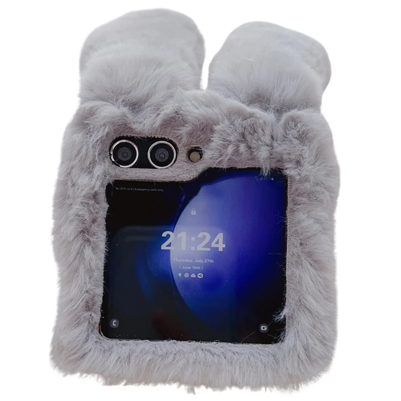 Folding Phone Case for Samsung Galaxy Z Flip7 FE 5G / Z Flip6 5G Fluffy Rabbit Ears Acrylic Cover - Blue