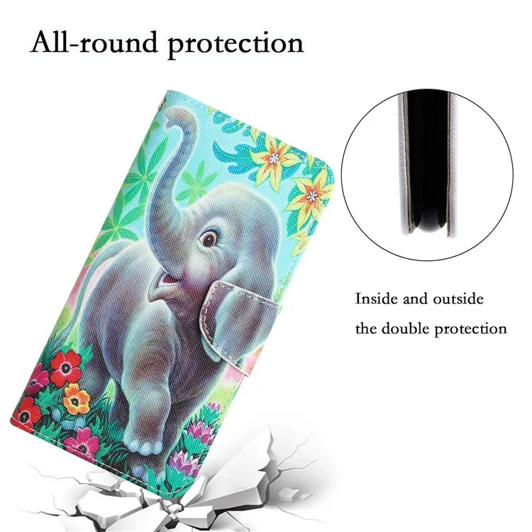 For Samsung Galaxy A12 Cross Texture Full Protection Stand Wallet Case Pattern Printing PU Leather Phone Cover - Elephant