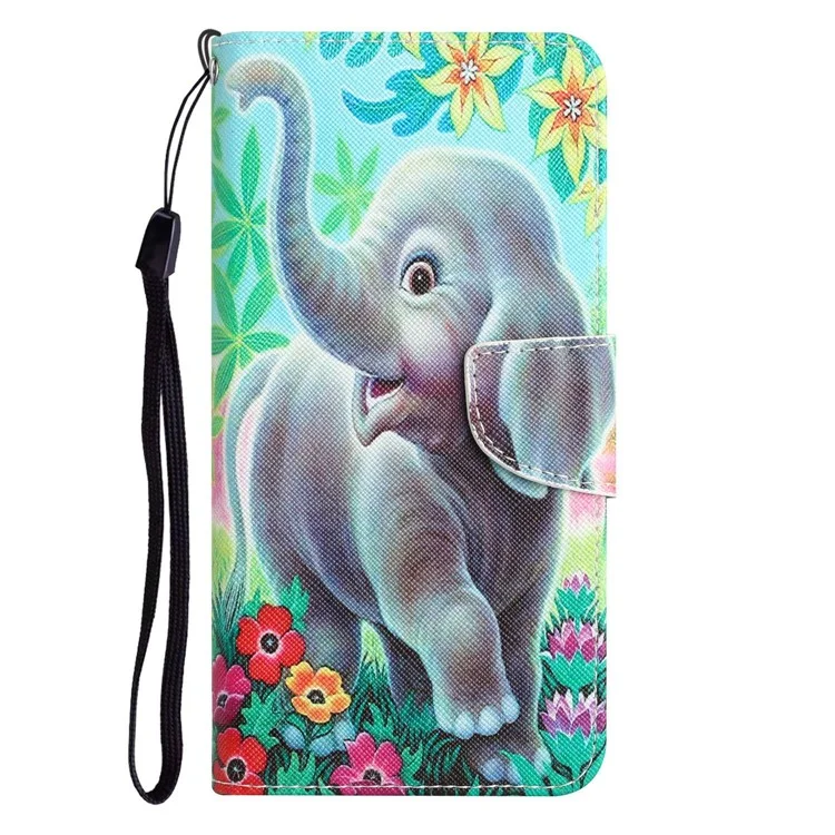 For Samsung Galaxy A12 Cross Texture Full Protection Stand Wallet Case Pattern Printing PU Leather Phone Cover - Elephant