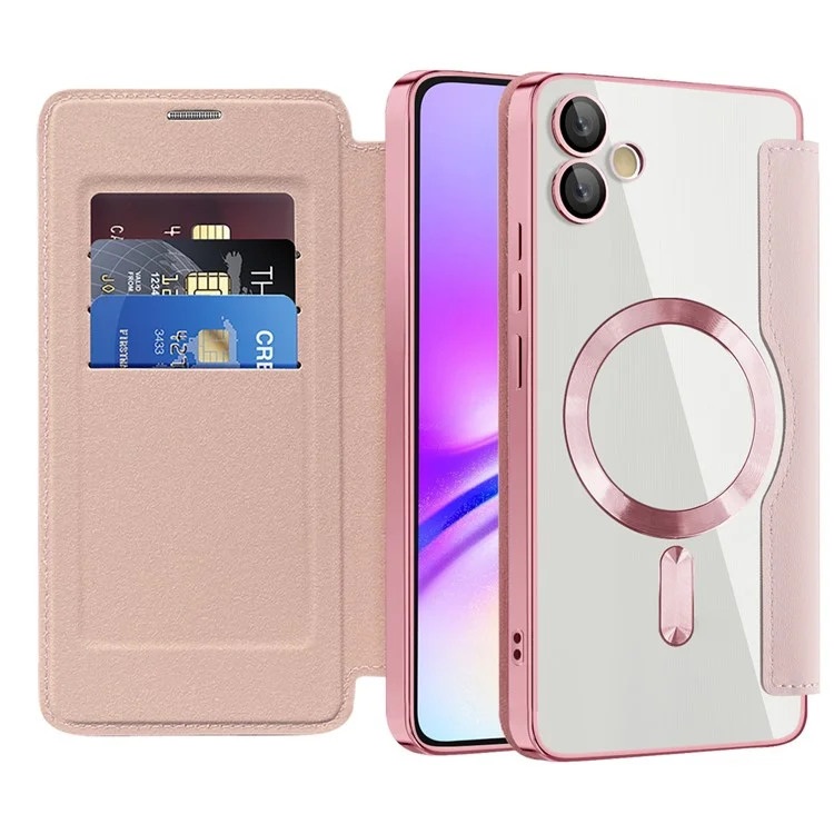 Per Samsung Galaxy A05 4G Custodia Magnetica RFID Blocking Card Holder in Pelle PU Cover per Telefono - Rosa