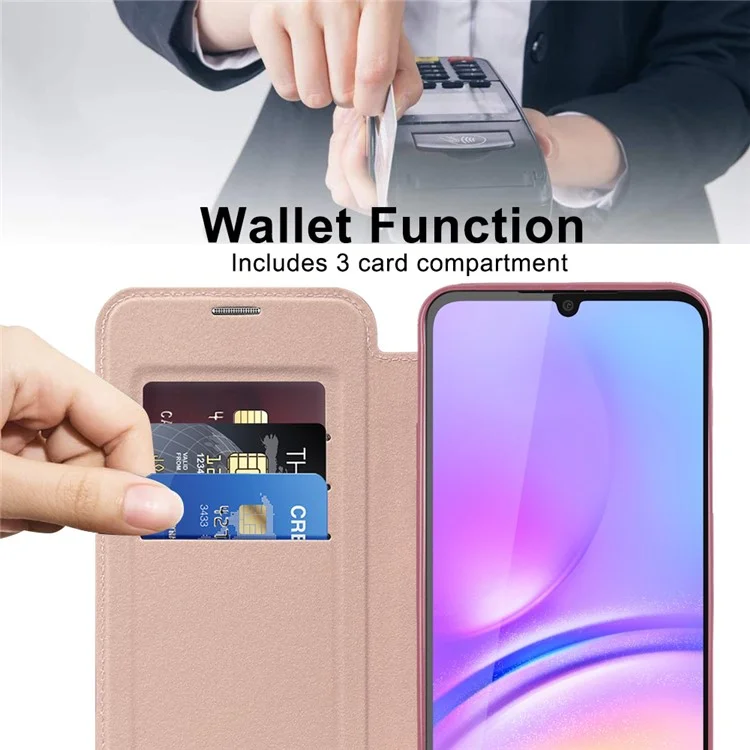 Per Samsung Galaxy A05 4G Custodia Magnetica RFID Blocking Card Holder in Pelle PU Cover per Telefono - Rosa