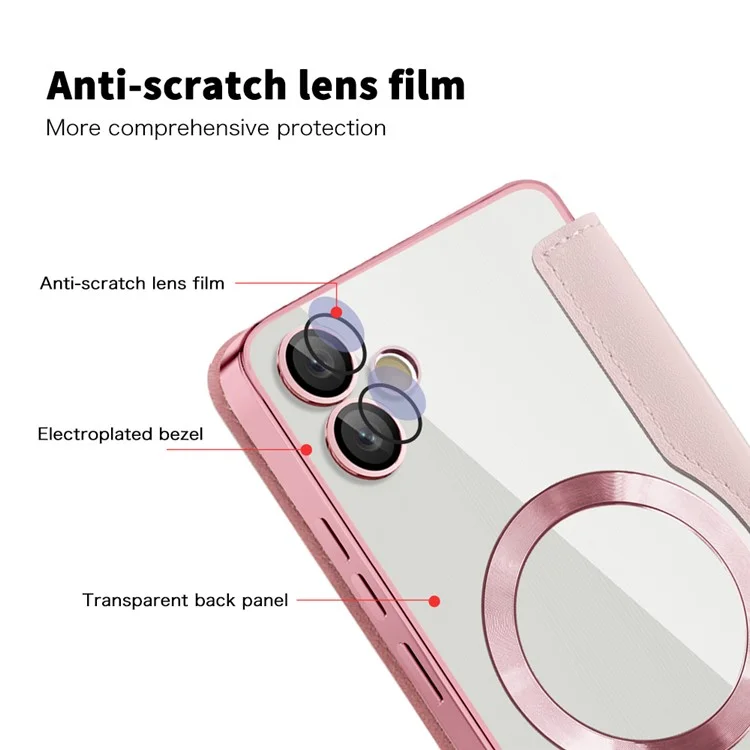 Per Samsung Galaxy A05 4G Custodia Magnetica RFID Blocking Card Holder in Pelle PU Cover per Telefono - Rosa
