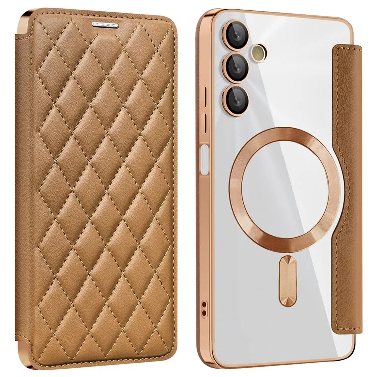 Para o Samsung Galaxy A05s 4G Case Card Slots Anti-Drop Leather Phone Cover Compatible with MagSafe - Brown