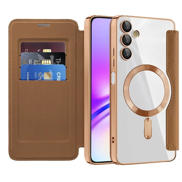 Para o Samsung Galaxy A05s 4G Case Card Slots Anti-Drop Leather Phone Cover Compatible with MagSafe - Brown