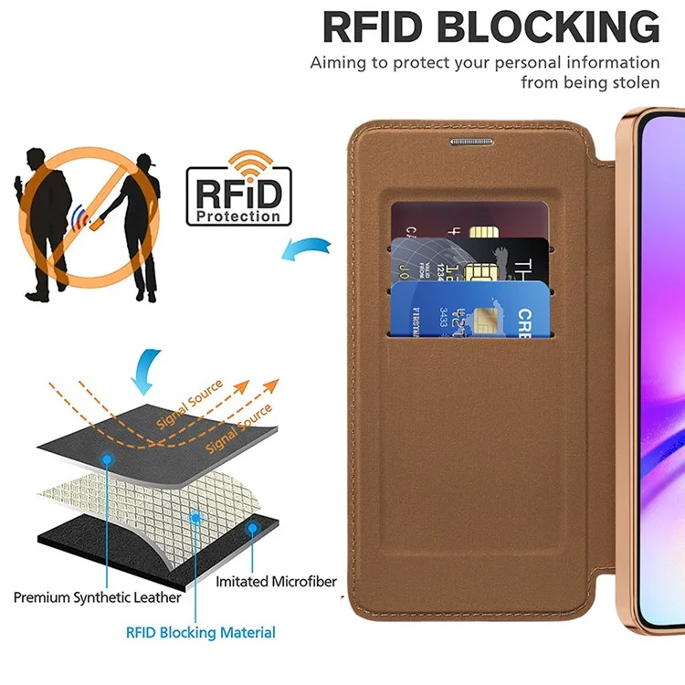 Para o Samsung Galaxy A05s 4G Case Card Slots Anti-Drop Leather Phone Cover Compatible with MagSafe - Brown
