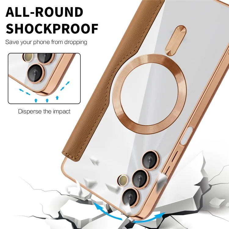 Para o Samsung Galaxy A05s 4G Case Card Slots Anti-Drop Leather Phone Cover Compatible with MagSafe - Brown
