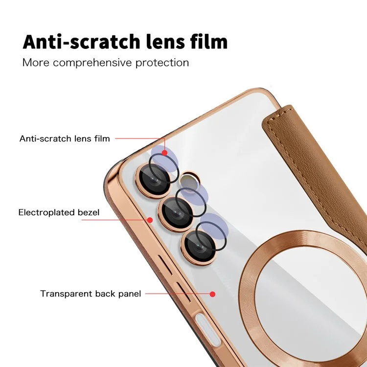 Para o Samsung Galaxy A05s 4G Case Card Slots Anti-Drop Leather Phone Cover Compatible with MagSafe - Brown