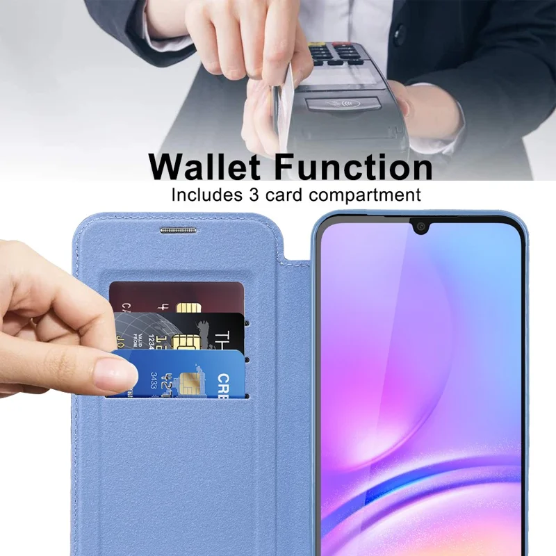 For Samsung Galaxy A05s 4G Case Card Slots Anti-drop Leather Phone Cover Magnetic Case - Blue