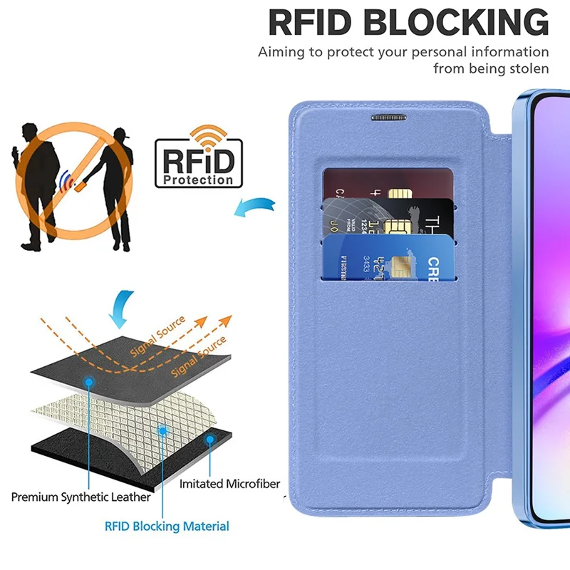 For Samsung Galaxy A05s 4G Case Card Slots Anti-drop Leather Phone Cover Magnetic Case - Blue