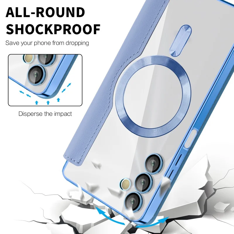 For Samsung Galaxy A05s 4G Case Card Slots Anti-drop Leather Phone Cover Magnetic Case - Blue