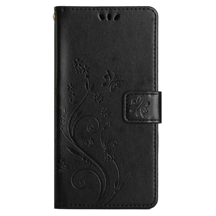Für Motorola Edge (2024) 5G-Telefon-Lederhülle - Schmetterling-Blumen-Muster - Schwarz