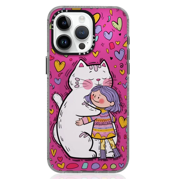 JAUCASE Für iPhone 15 Pro Hülle kompatibel mit MagSafe PC+TPU Handyhülle Cartoon Katze - Rosa