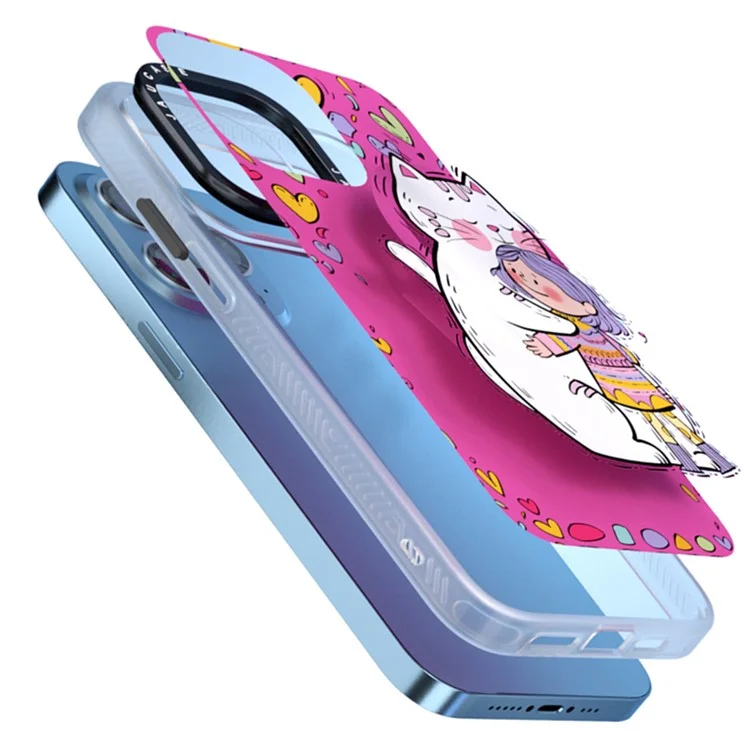 JAUCASE Für iPhone 15 Pro Hülle kompatibel mit MagSafe PC+TPU Handyhülle Cartoon Katze - Rosa