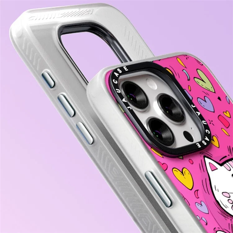 JAUCASE Für iPhone 15 Pro Hülle kompatibel mit MagSafe PC+TPU Handyhülle Cartoon Katze - Rosa