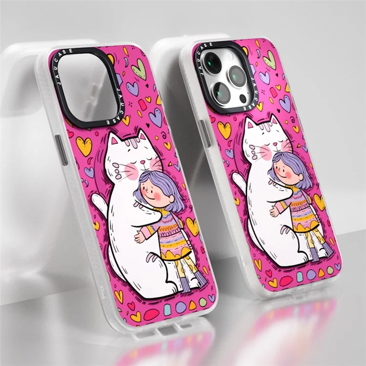 JAUCASE Für iPhone 15 Pro Hülle kompatibel mit MagSafe PC+TPU Handyhülle Cartoon Katze - Rosa