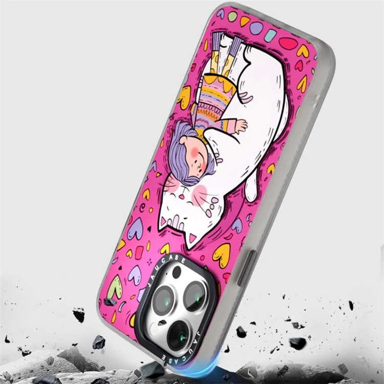 JAUCASE Für iPhone 14 Pro Max Kompatibel mit MagSafe Phone Case Cartoon Cat PC+TPU Cover - Pink