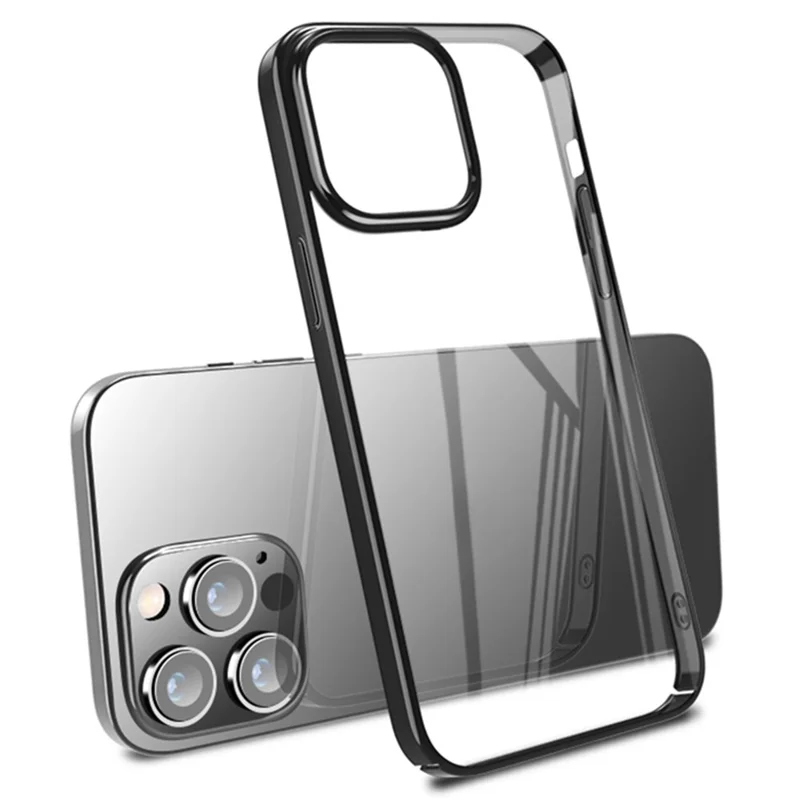 X-LEVEL For iPhone 15 Pro Max Phone Case Hard PC Clear Bakc Cover with Electroplating Frame - Black
